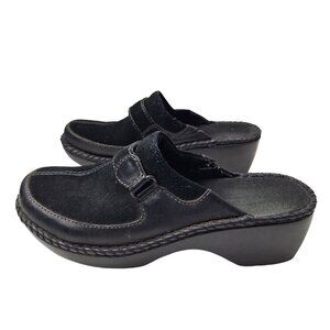 Eastland Women Size 6 Black Leather Suede Slip-On Comfort Clogs Mules Shoes‎